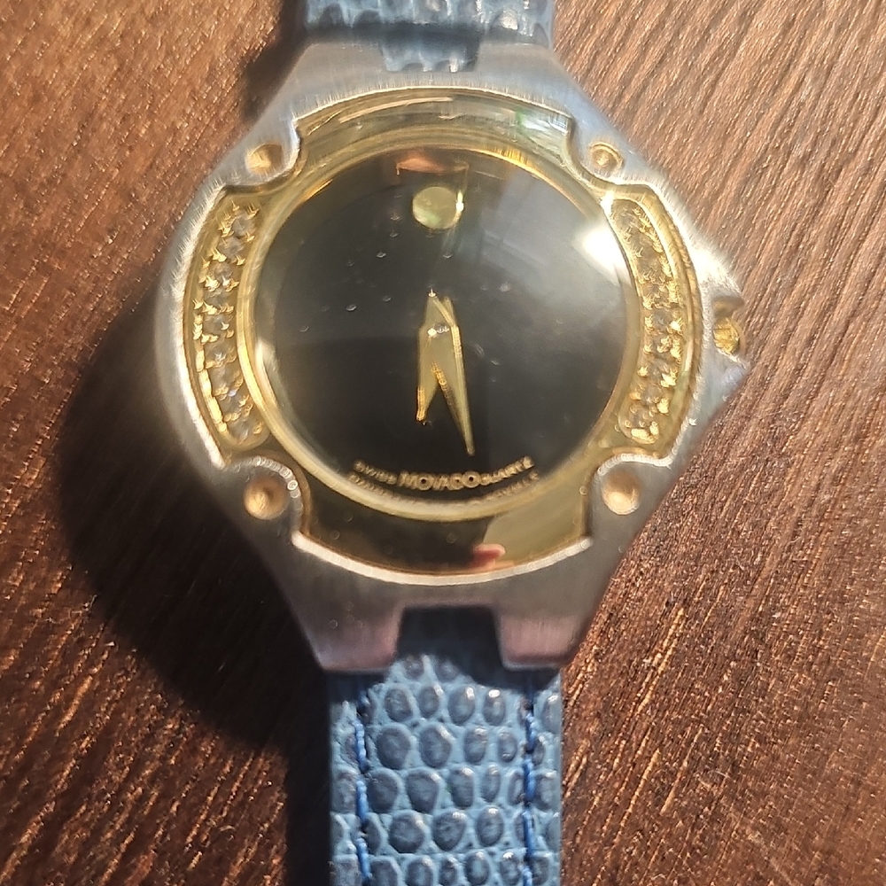 Movado Silver and Blue Watch